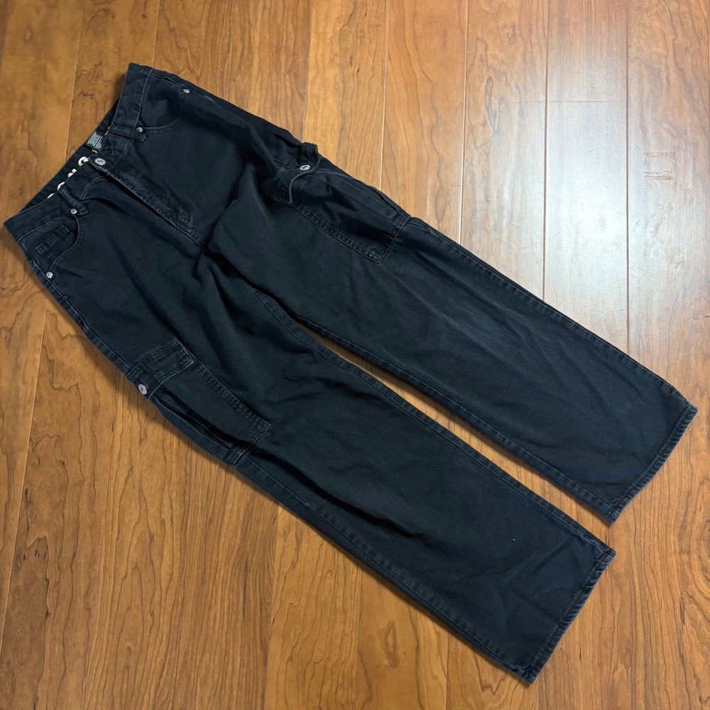 S.O.N.G. 90s Boyfriend Cargo Jeans Black Denim High Rise Size 9/29